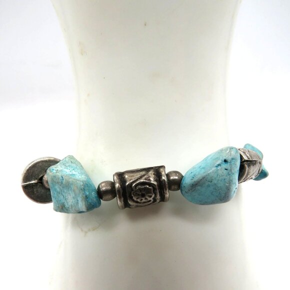 Stone Bracelet Blue Howlite Silver Tone Chunky Beaded Toggle Clasp - Picture 1 of 9